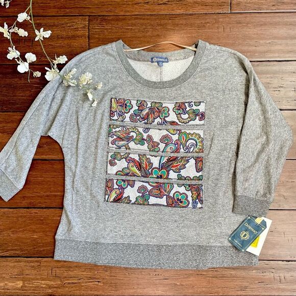 Democracy Patchwork Sweatshirt Dolman Sleeve - Picture 2 of 7